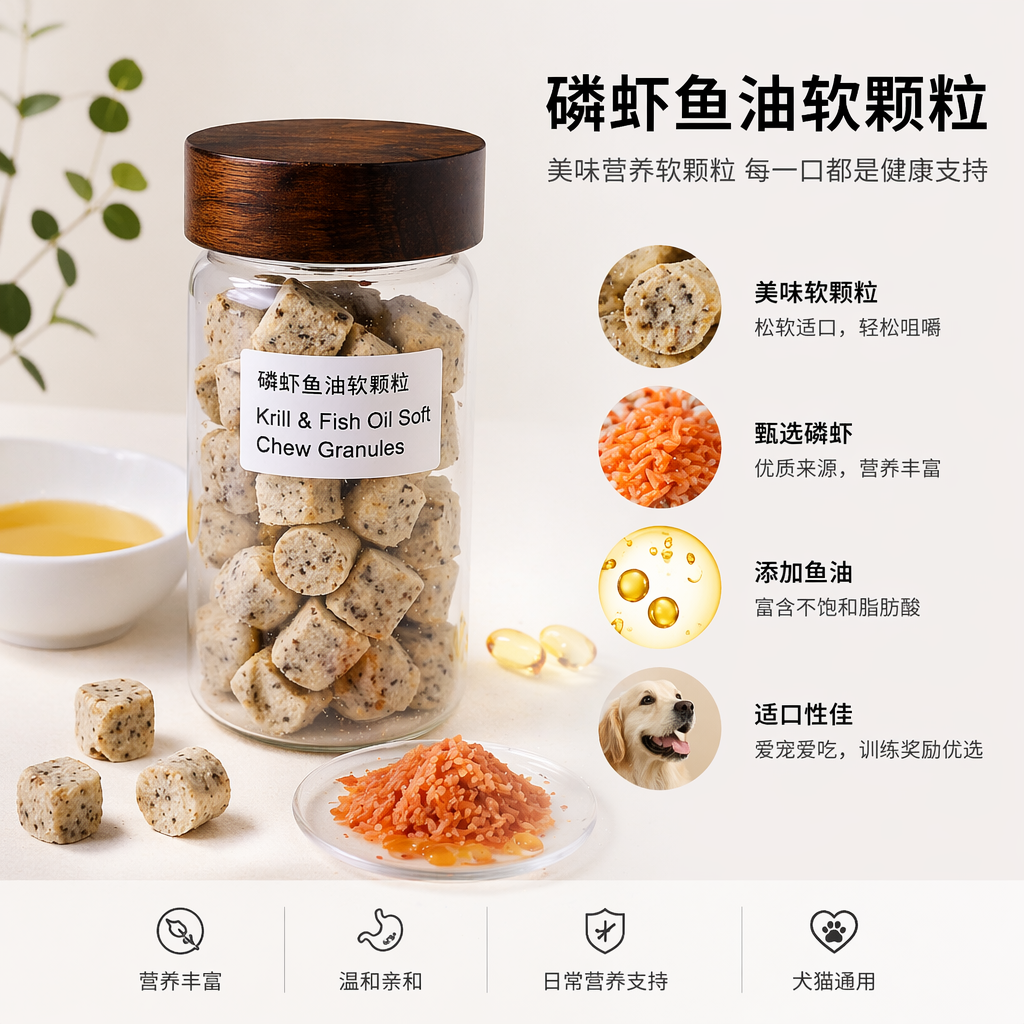 透明玻璃罐装磷虾鱼油软颗粒带木质盖子