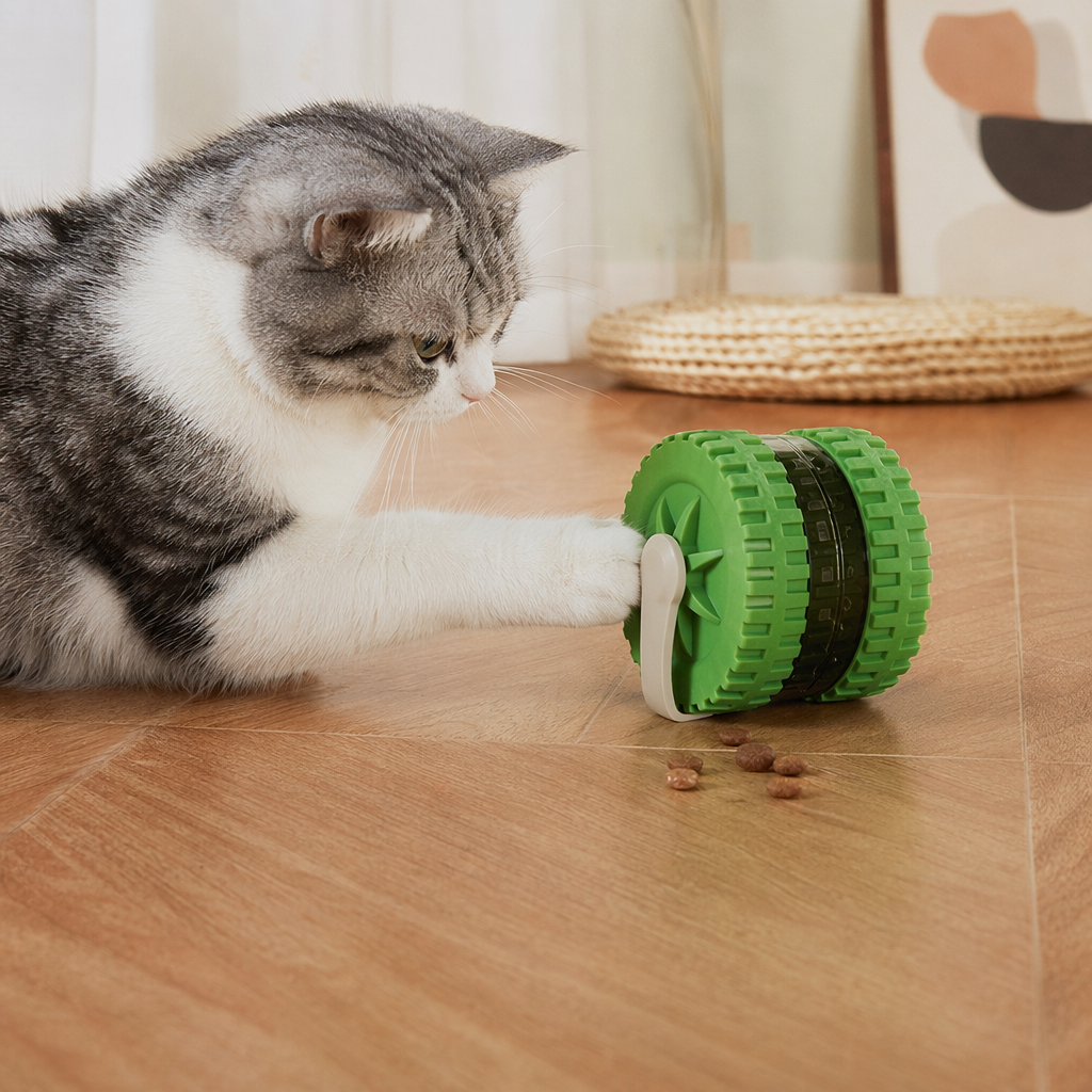 Green cat toy roller cartoon cat pet interactive toy details Picture