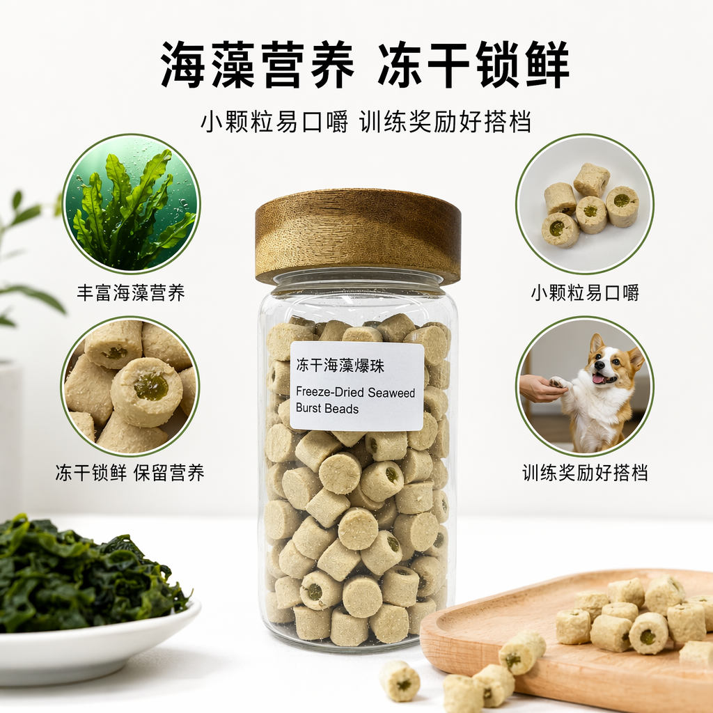 Transparent glass canned freeze-dried seaweed burst beads, food-grade, sealed and portable for preservation