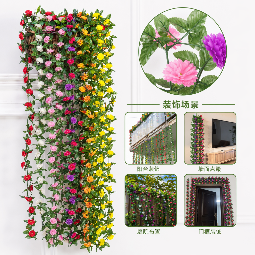 彩色仿真花藤 装饰用仿真植物藤蔓花艺布置家居园艺