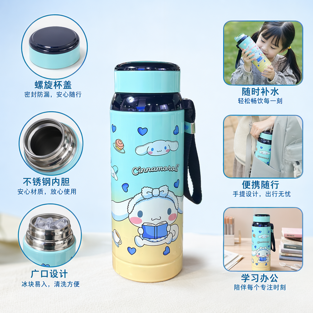 Cartoon pattern children's insulated cup, 304 stainless steel vacuum double-layer anti-scalding water bottle