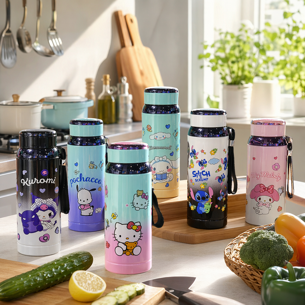 Cartoon pattern children's insulated cup, 304 stainless steel vacuum double-layer anti-scalding water bottle details Picture