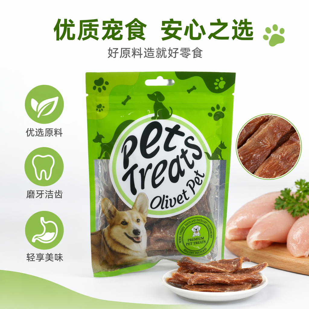 Green packaging pet snacks, natural and additive-free, for dogs and cats' teeth grinding and cleaning