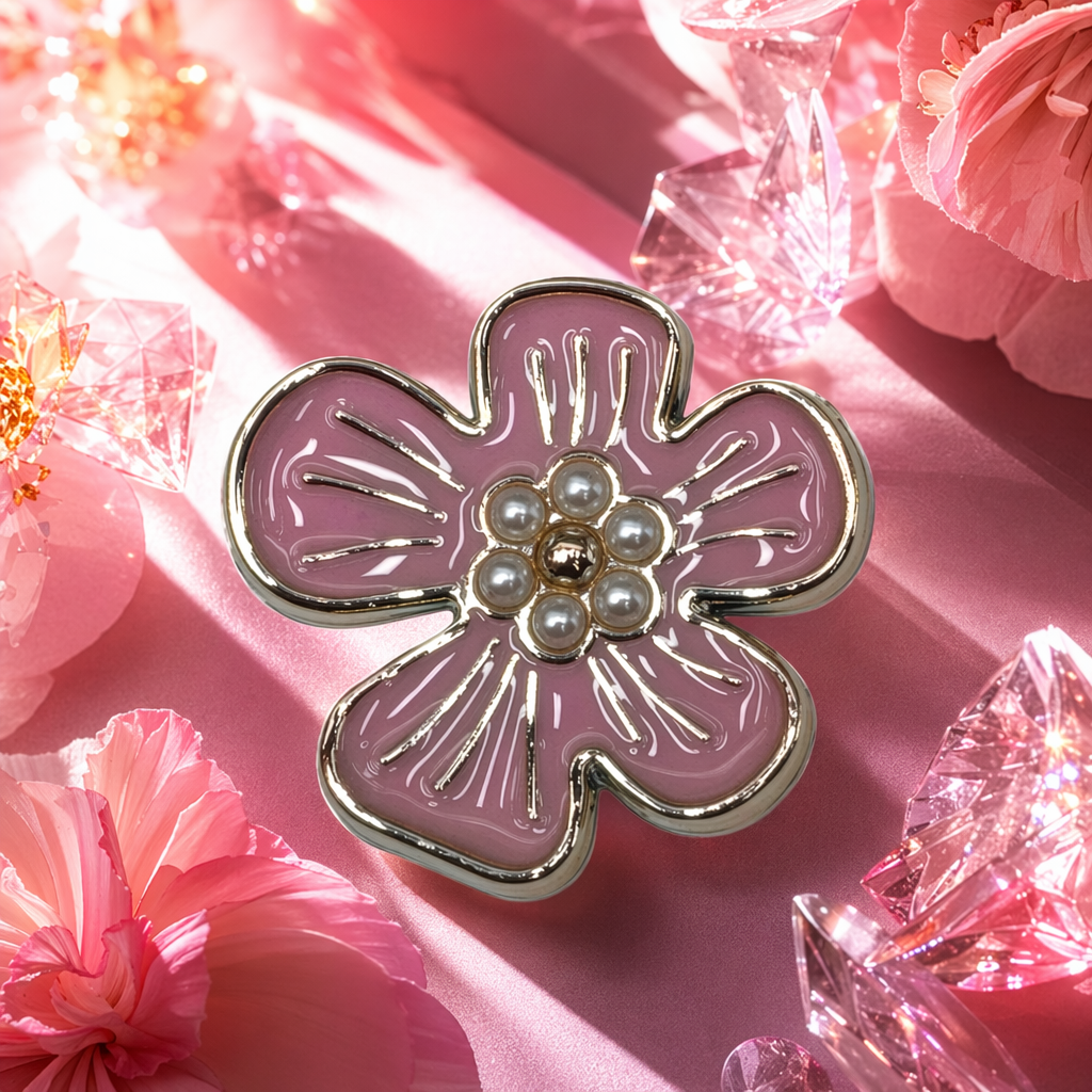 粉色四叶花形胸针细节图