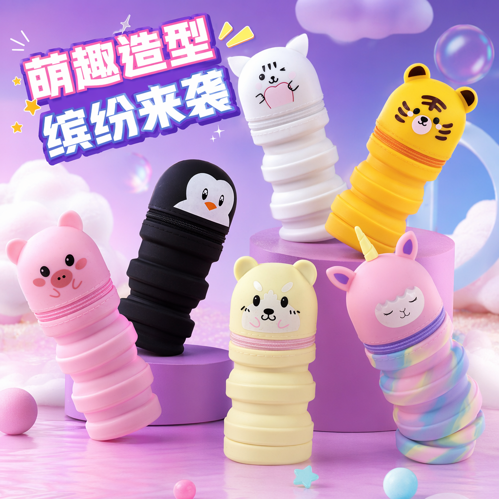 彩色卡通笔袋组合 多功能学生文具收纳袋细节图