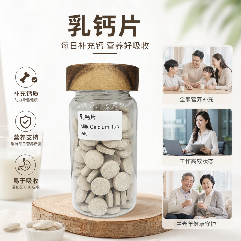 透明玻璃罐装乳钙片 钙补充剂 易吸收儿童成人通用