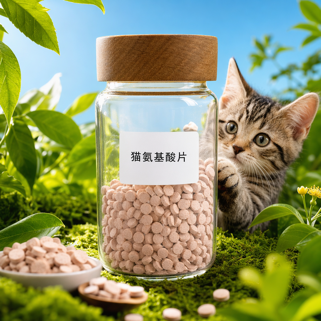 Transparent glass canned amino acid tablets for cats to supplement nutrition, beautify hair and brighten skin Specification image