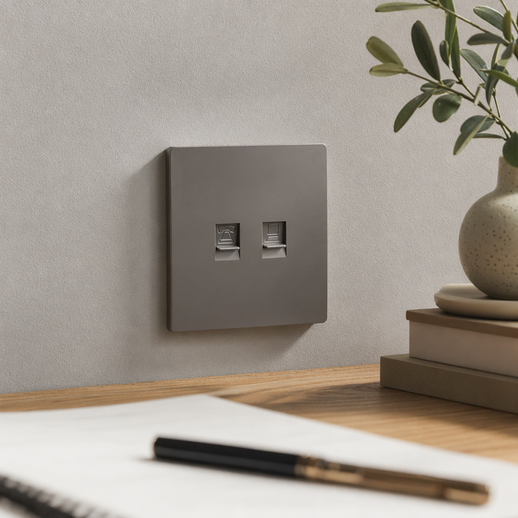 T2 Golden dual-port network phone socket, wall socket details Picture