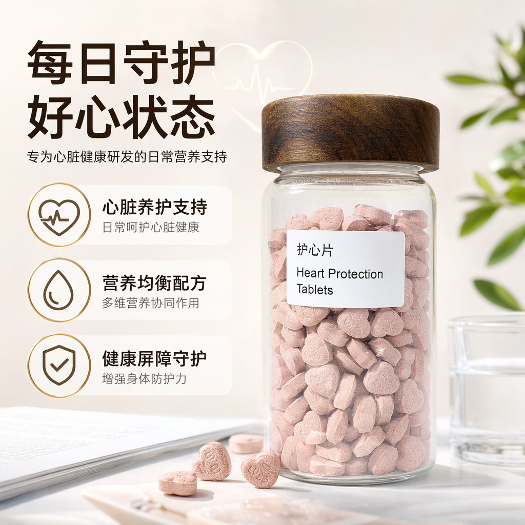 透明玻璃罐配木质盖护心片Heart Protection Tablets粉色心形药片
