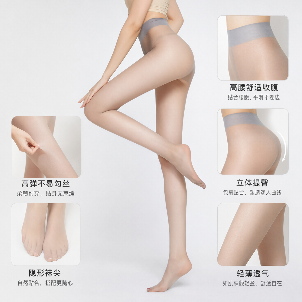 灰色连裤袜女薄款弹力修身显瘦打底袜秋冬保暖图