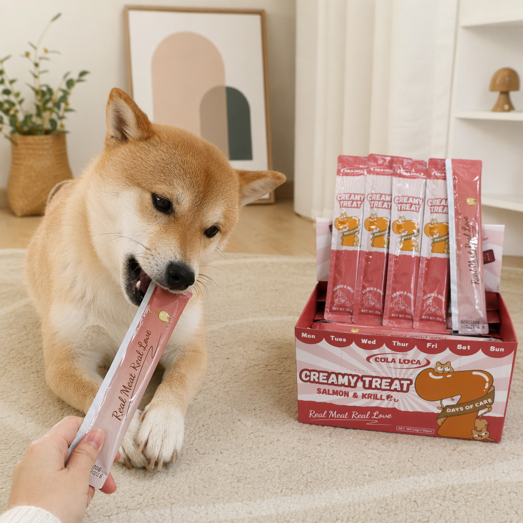TREAT salmon krill cream pet snack bars in red packaging box details Picture