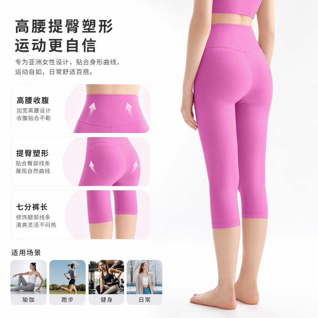 芭比粉高弹力运动裤女休闲健身速干透气显瘦宽松