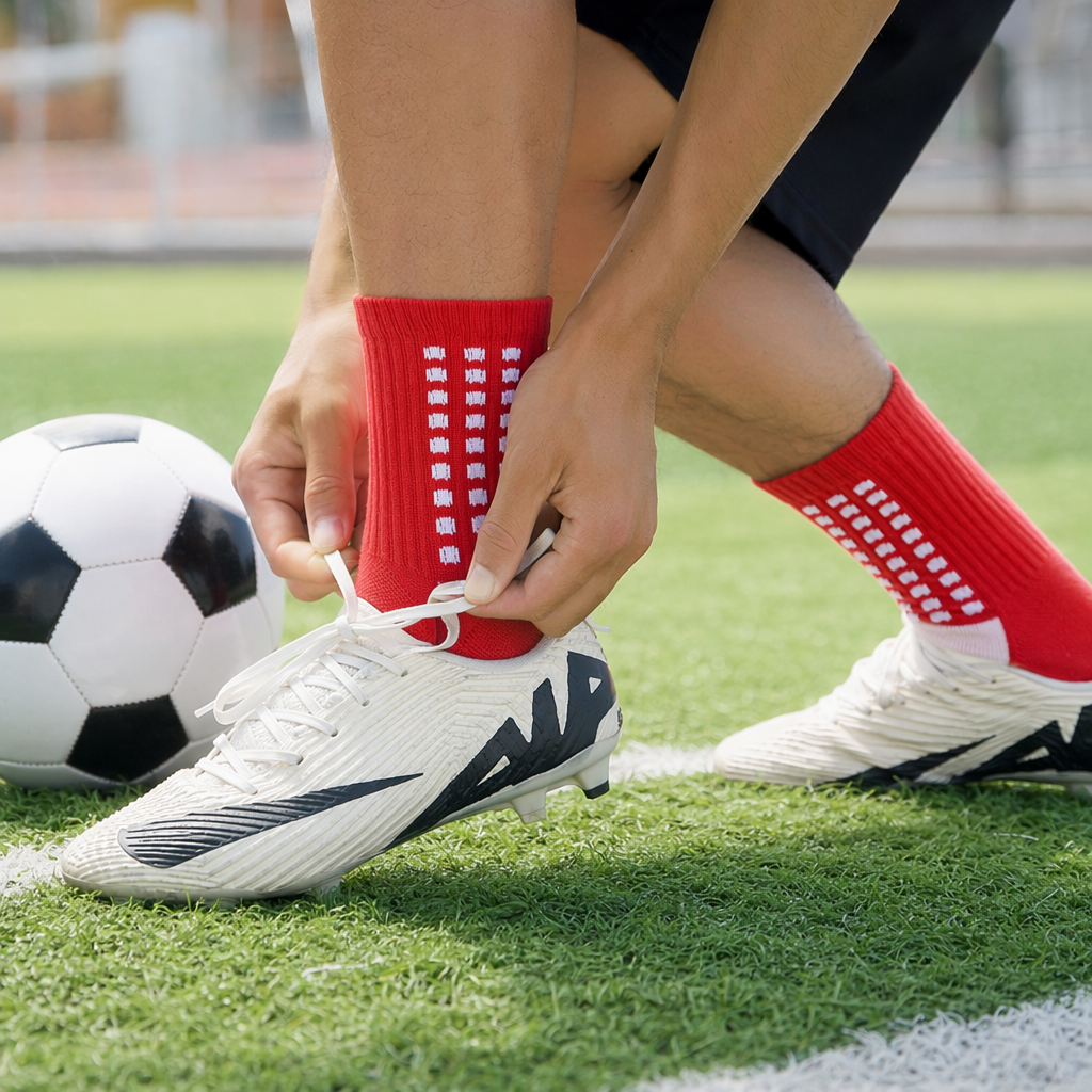 Red anti-slip sports socks are breathable, sweat-absorbent, elastic and fit well for both men and women details Picture