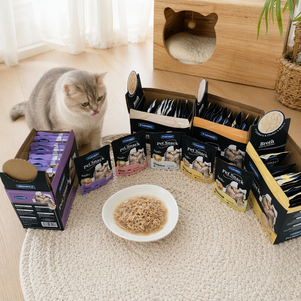 Colorful cat snack packaging box with individual small packages details Picture