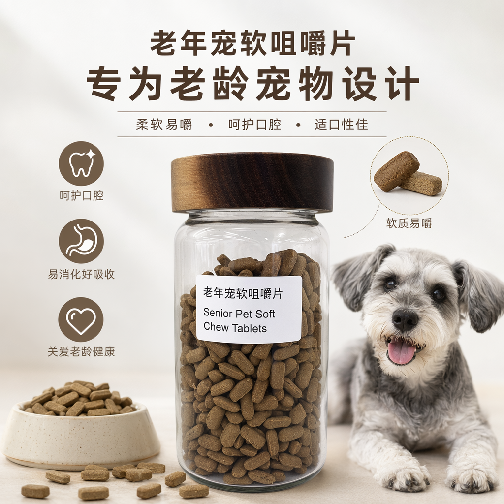Transparent glass canned soft chewable tablets for elderly pets