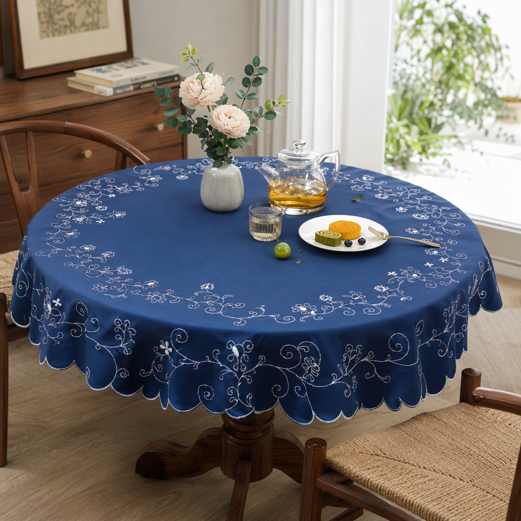Blue embroidered tablecloth, thickened tablecloth, home decoration items details Picture
