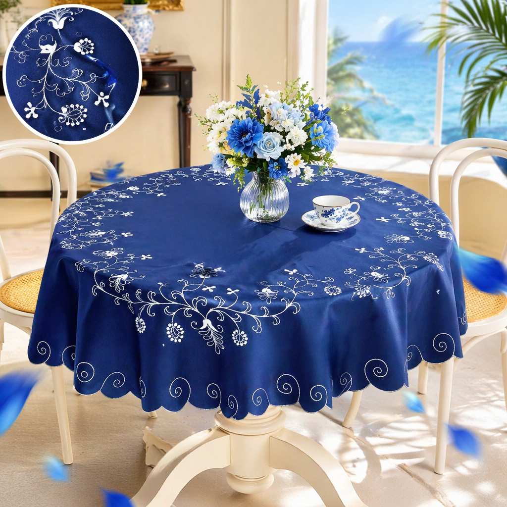 Blue embroidered tablecloth, thickened tablecloth, home decoration items Specification image