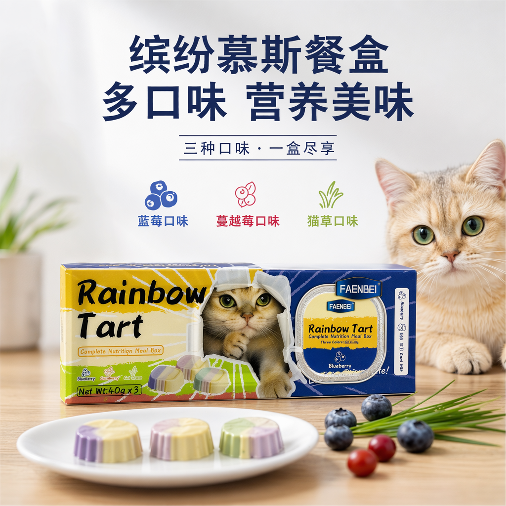 Colorful packaged cat food
