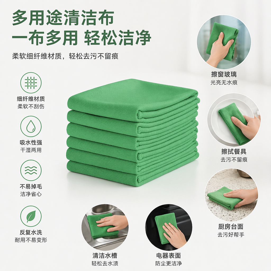 绿色厨房抹布超细纤维吸水去污清洁布