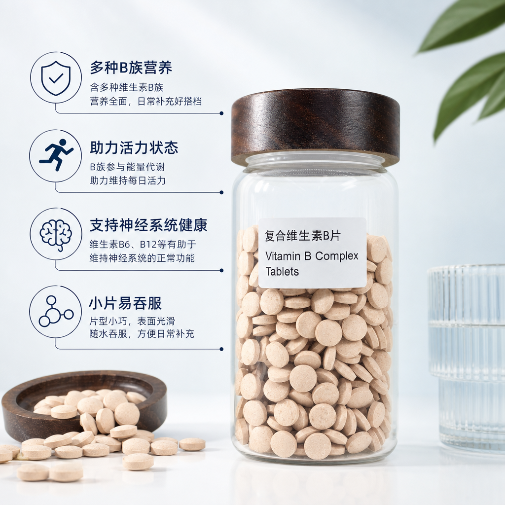 透明玻璃瓶装复合维生素B片 60片 补充B族维生素