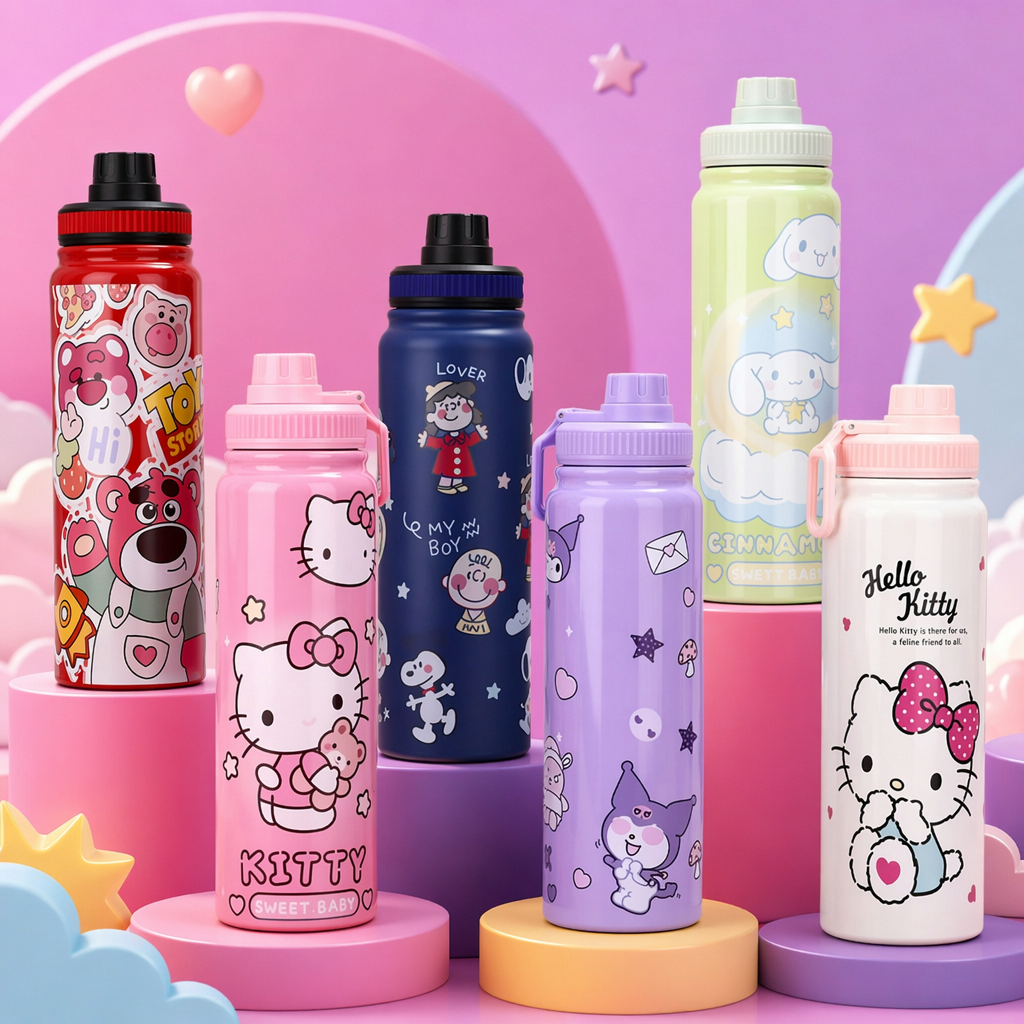 Colorful cartoon water cup, children's cute pattern insulated cup 350ml Specification image
