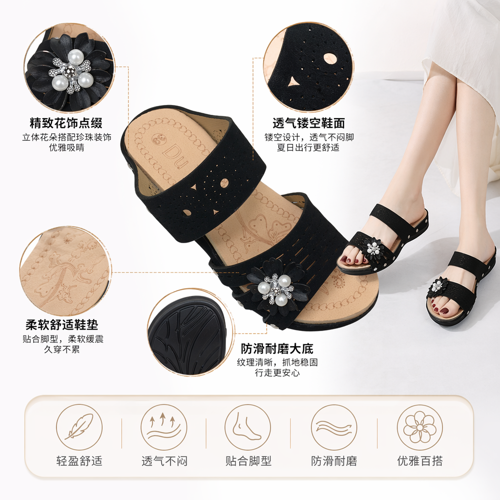 黑色简约时尚凉鞋女夏季透气防滑平底休闲 sandals