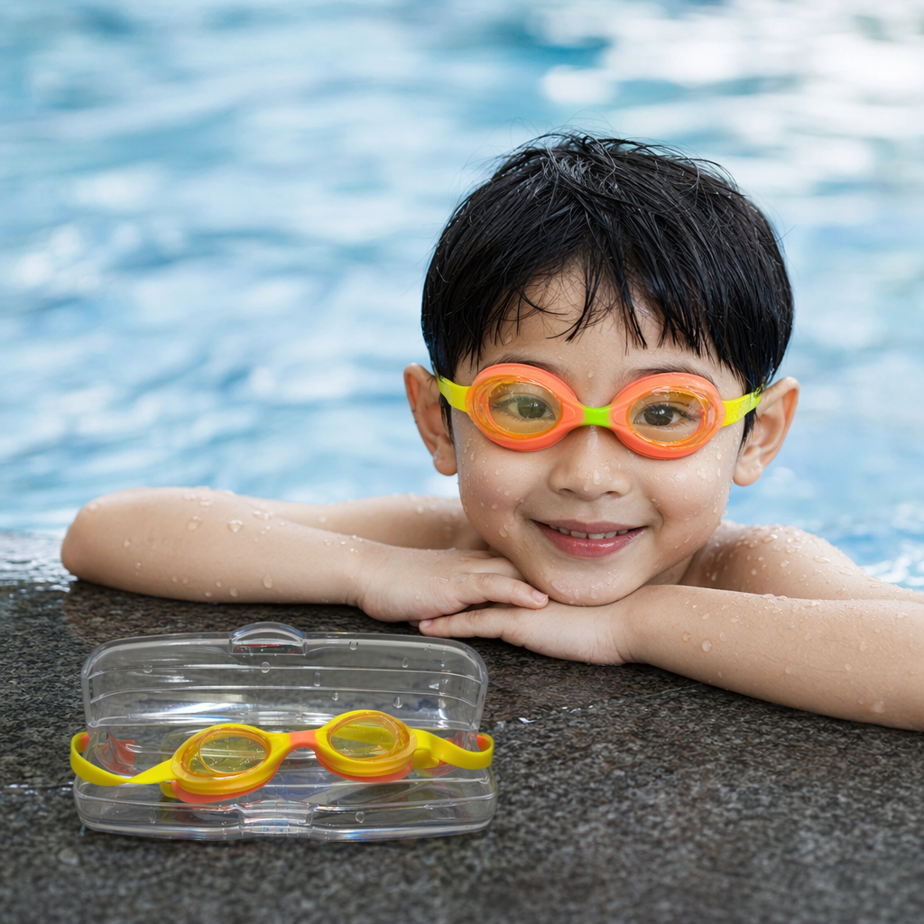 Colorful children's swimming goggles with anti-fog and waterproof silicone, comfortable fit and adjustable headband details Picture