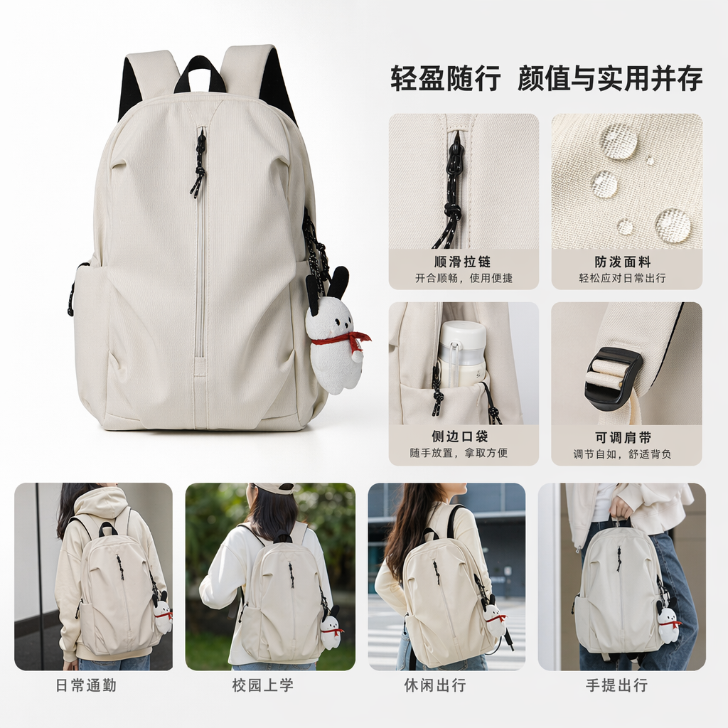 白色牛皮通勤商务背包轻便耐磨大容量