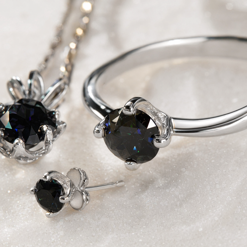 A three-piece all-silver set of necklace, ring and stud earrings Application Scenario