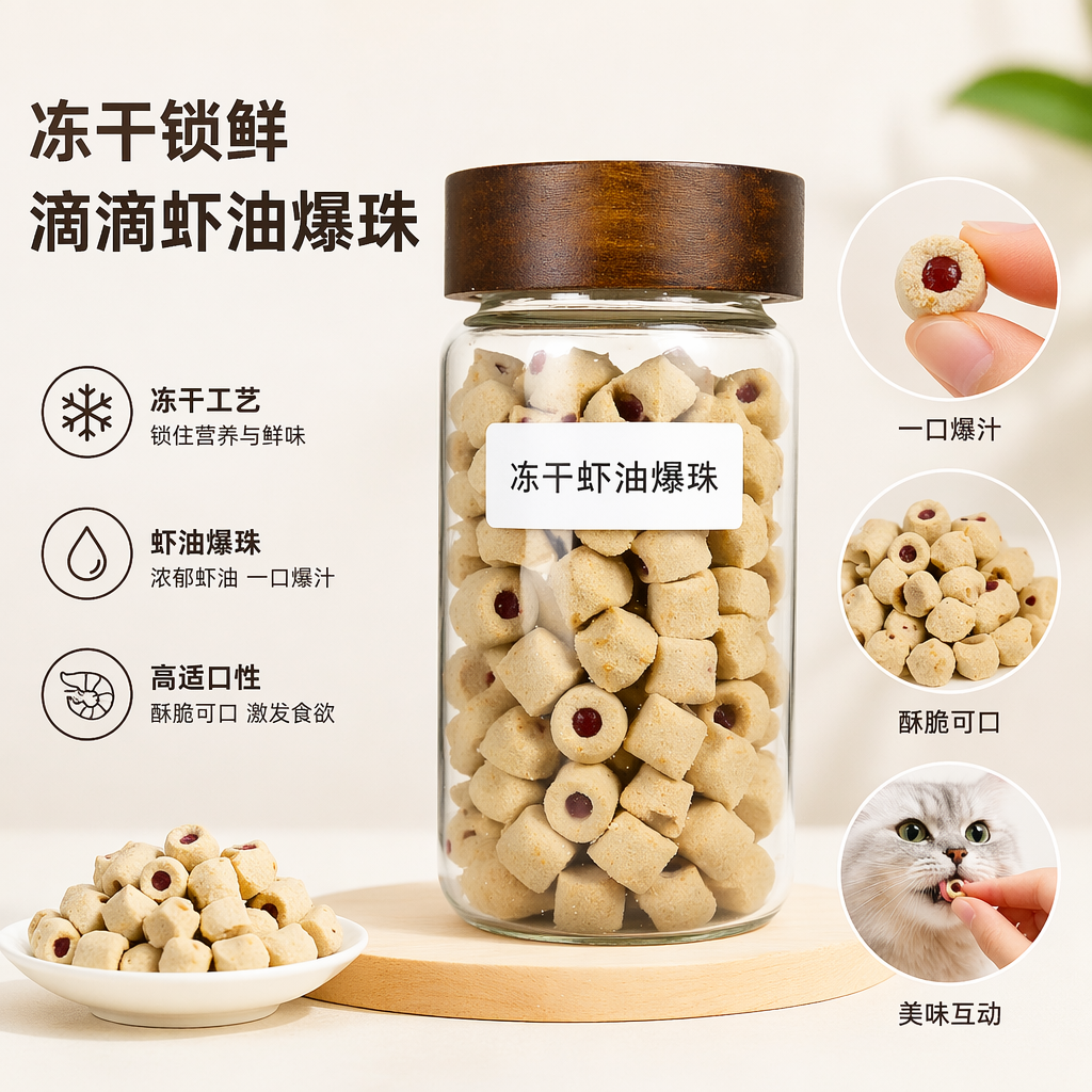 Transparent glass canned freeze-dried shrimp oil with popping beads, food-grade sealed preservation, portable