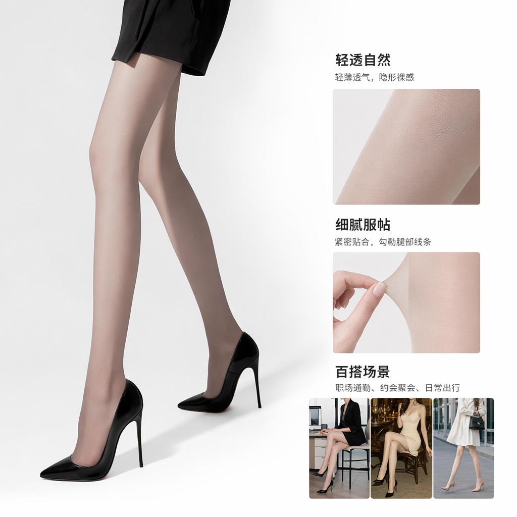 黑色高跟鞋搭配透明丝袜女性腿部特写摄影素材