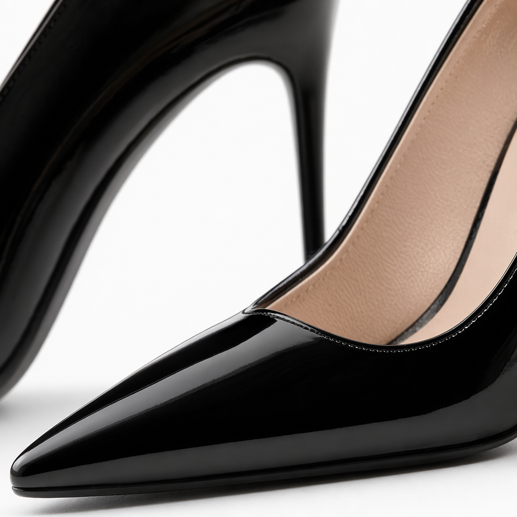 Close-up photography footage of a woman's legs with black high heels and transparent stockings Application Scenario