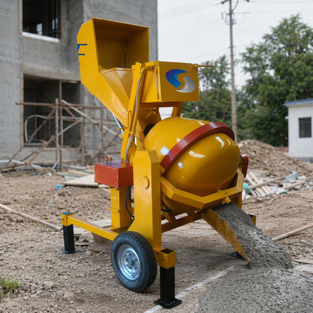 Yellow concrete mixer, small portable electric mixer, suitable for household use on construction sites details Picture