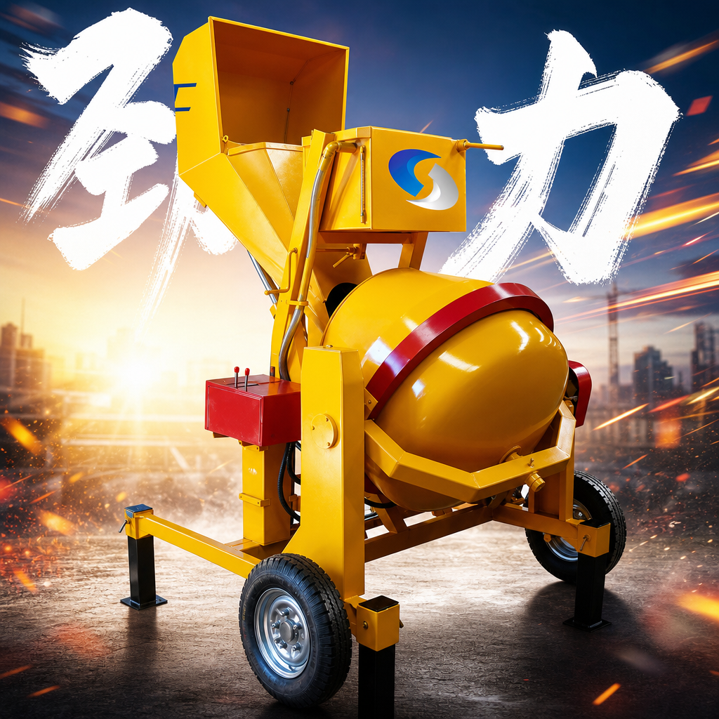 Yellow concrete mixer, small portable electric mixer, suitable for household use on construction sites Specification image