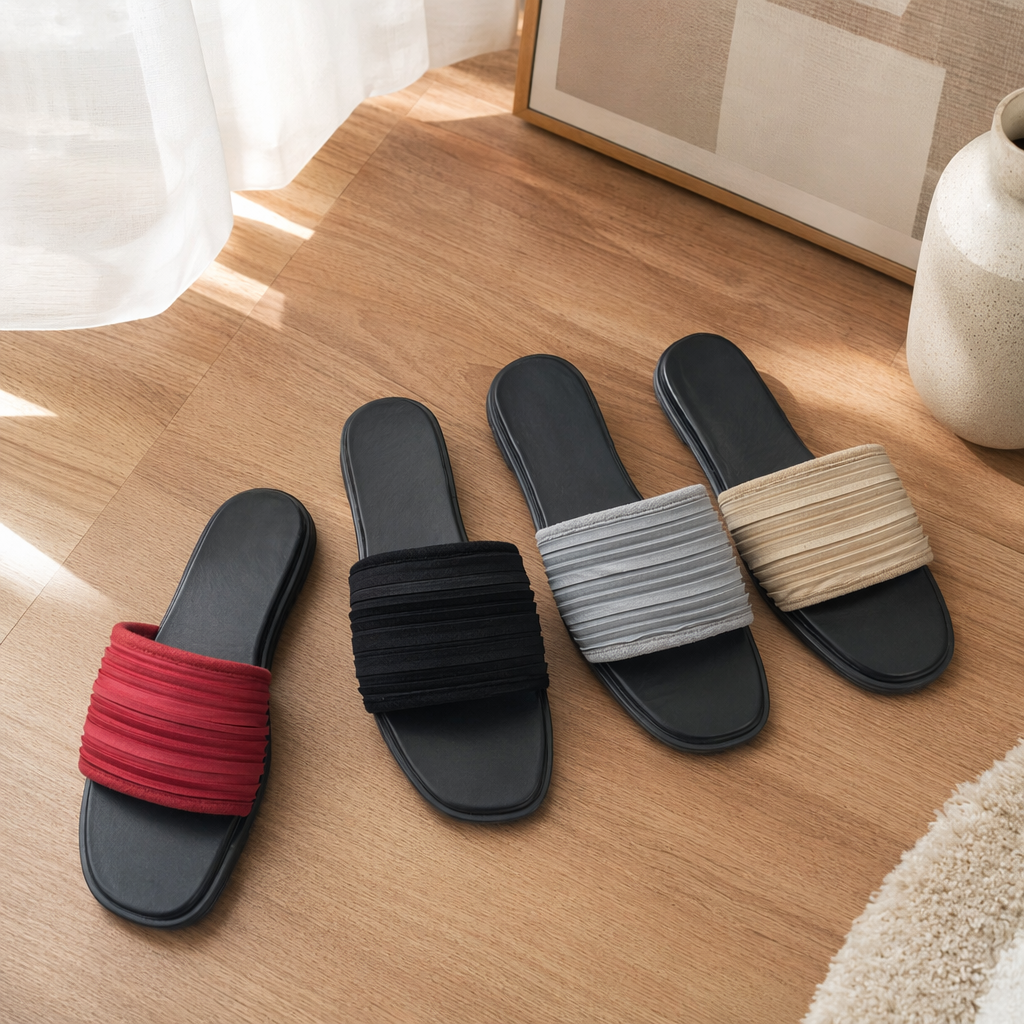 Colorful pleated casual slippers for women, summer breathable and anti-slip home beach flip-flops details Picture