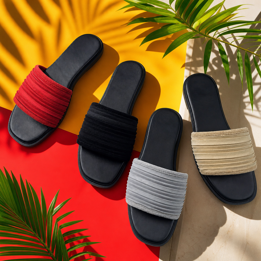 Colorful pleated casual slippers for women, summer breathable and anti-slip home beach flip-flops Specification image