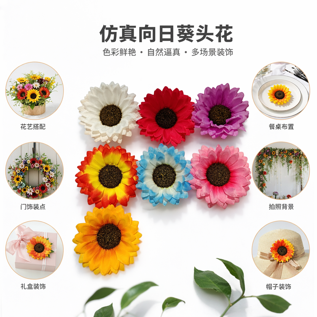 彩色仿真向日葵花艺装饰摆件家居插花DIY手工制作图