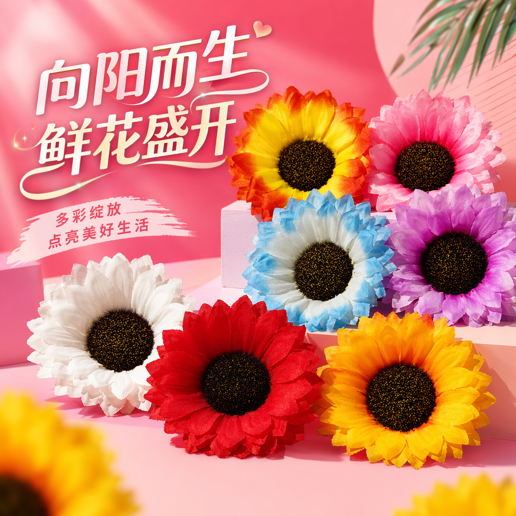 彩色仿真向日葵花艺装饰摆件家居插花DIY手工制作细节图