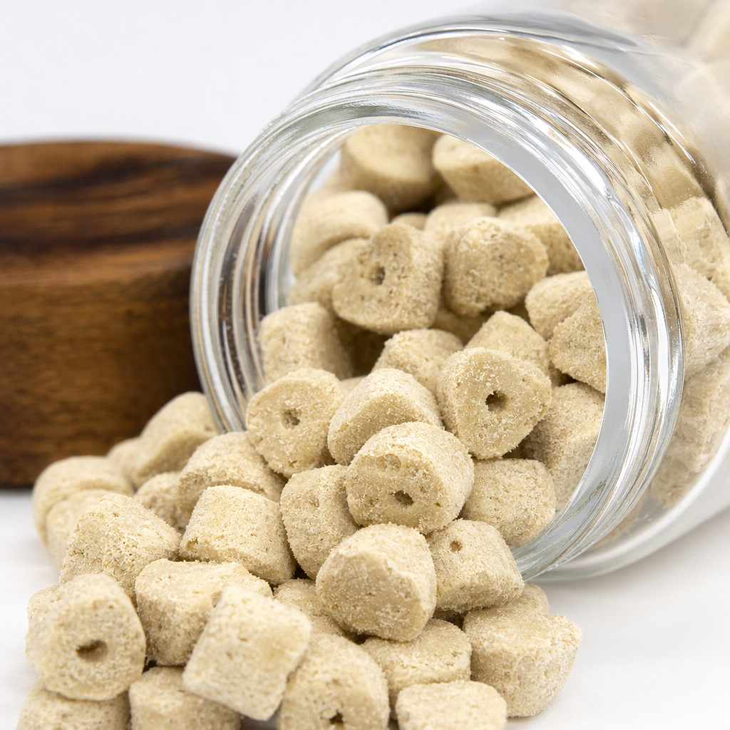 Transparent glass canned vitamin freeze-dried granules are portable, sealed and fresh-keeping nutritional supplements Application Scenario