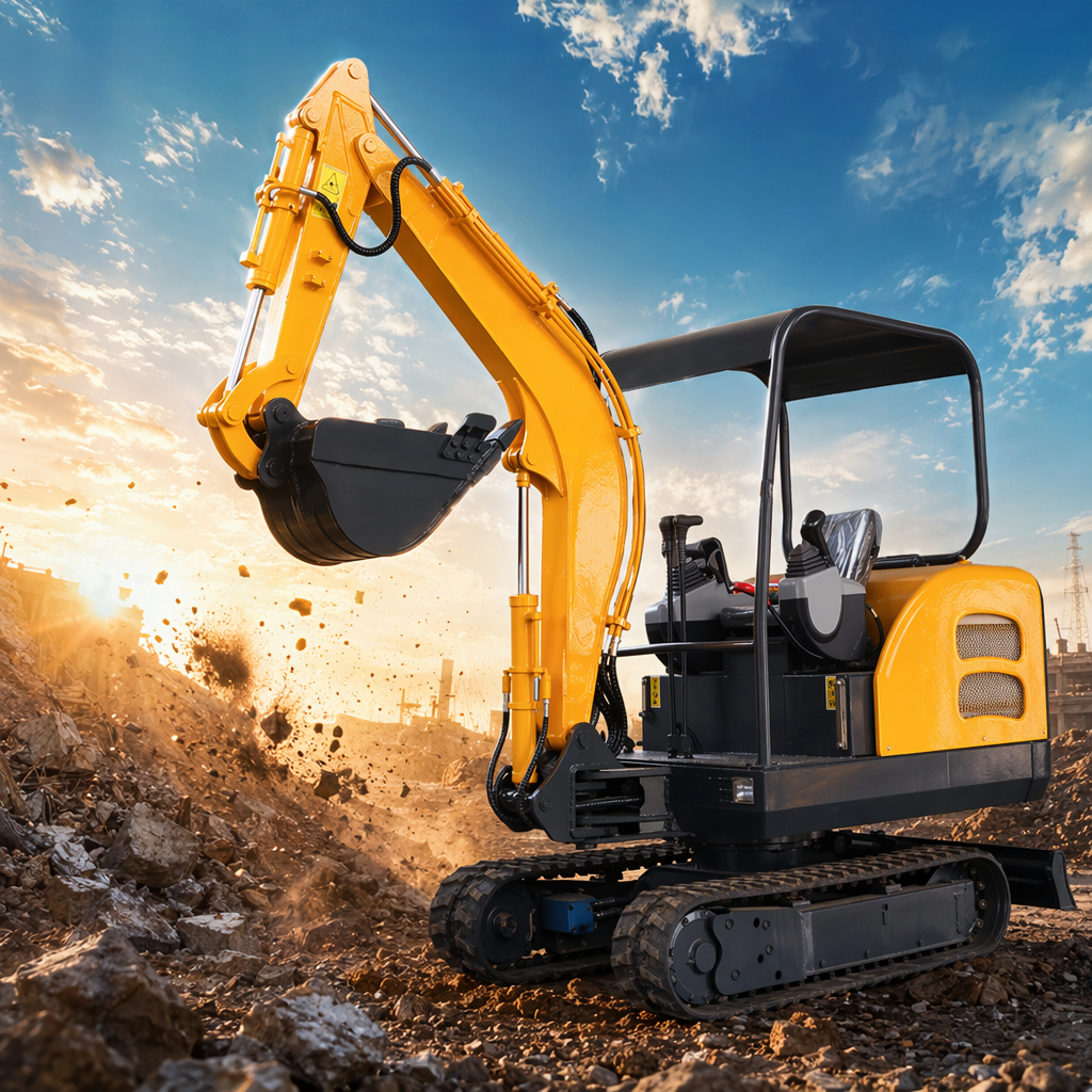 Yellow mini excavator construction machinery, mini remote-controlled toy model, children's educational gift Specification image