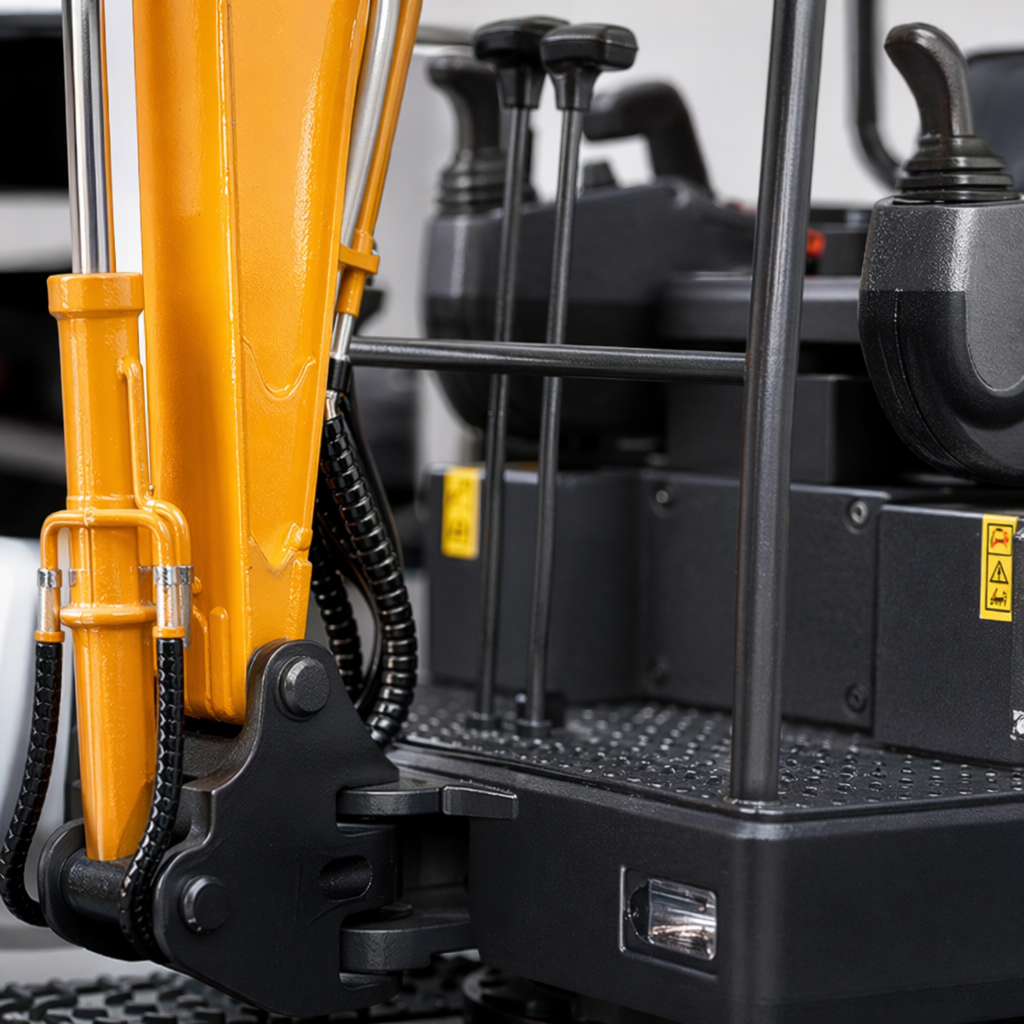 Yellow mini excavator construction machinery, mini remote-controlled toy model, children's educational gift Application Scenario