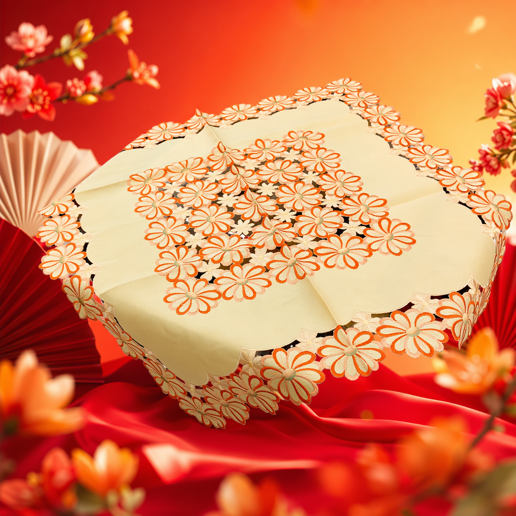 Yellow flower-embroidered tablecloth, a Nordic-style home decoration, can be used for refrigerators, washing machines, TVS, sofas, and backrest towels Specification image