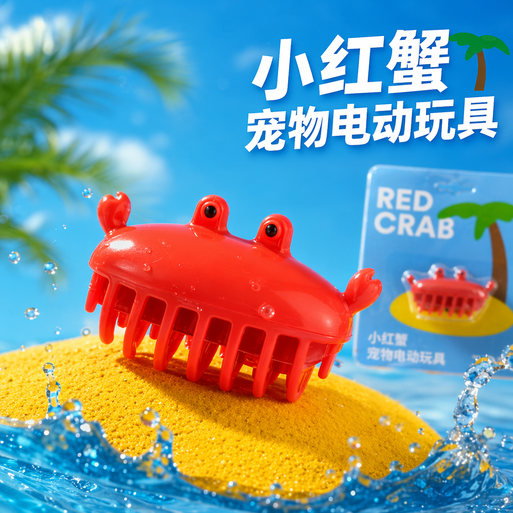 红色螃蟹造型宠物电动玩具 趣味互动逗猫神器细节图
