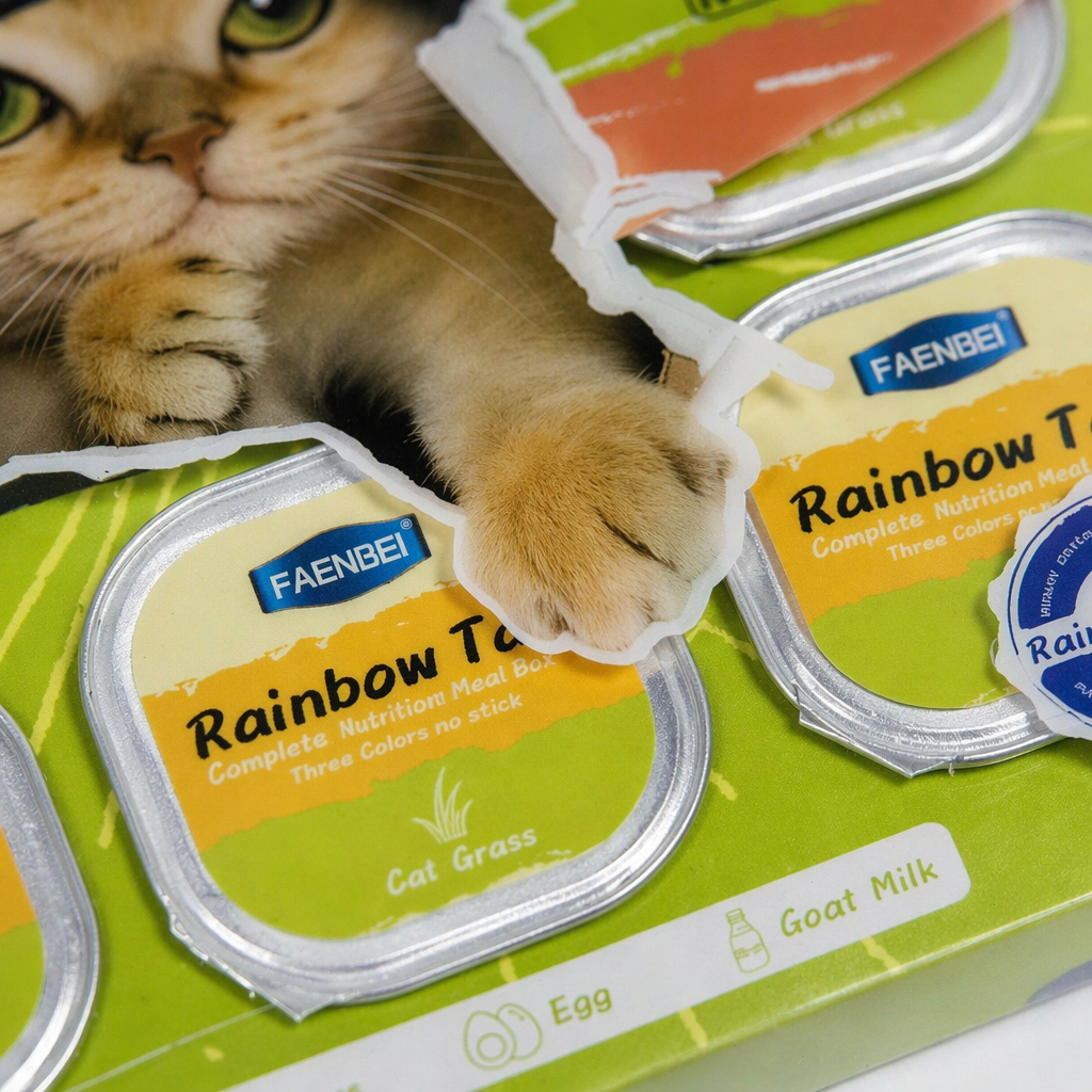 Colorful packaging for cats to eat meat, eggs, milk dada Application Scenario