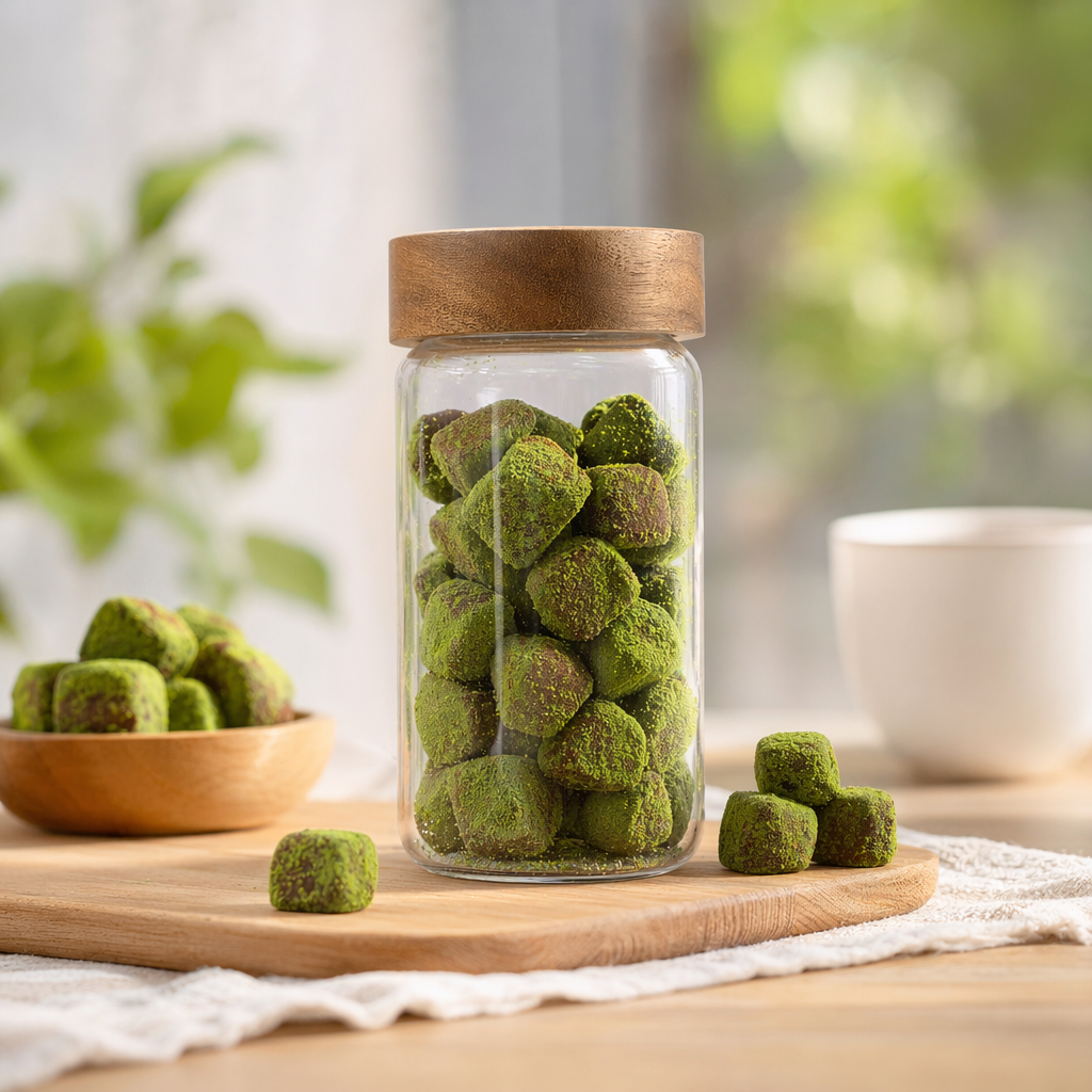 A transparent glass jar with a wooden lid provides double-layer protection for soft and chewy snacks details Picture