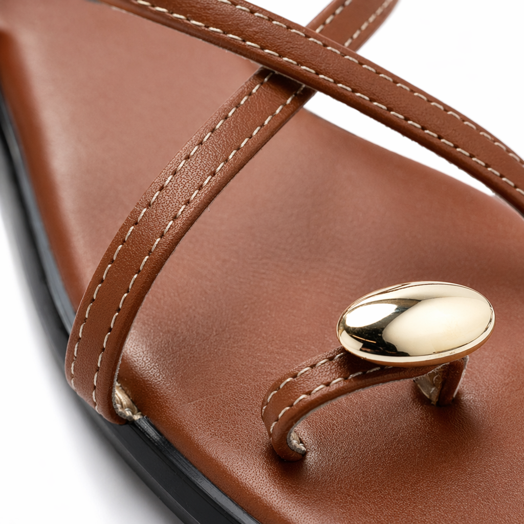 Brown and off-white cross-strap sandals with golden oval decorative buckles Application Scenario