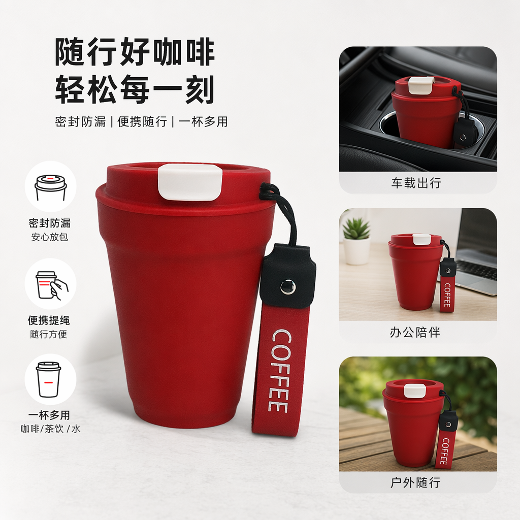 红色陶瓷咖啡杯家用简约马克杯350ml