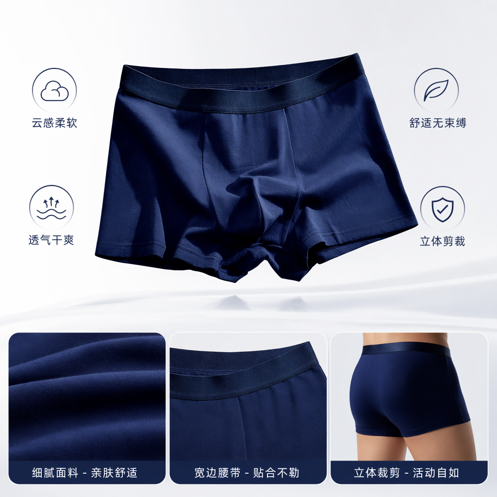 深蓝色纯棉男士内裤舒适透气四角平角款