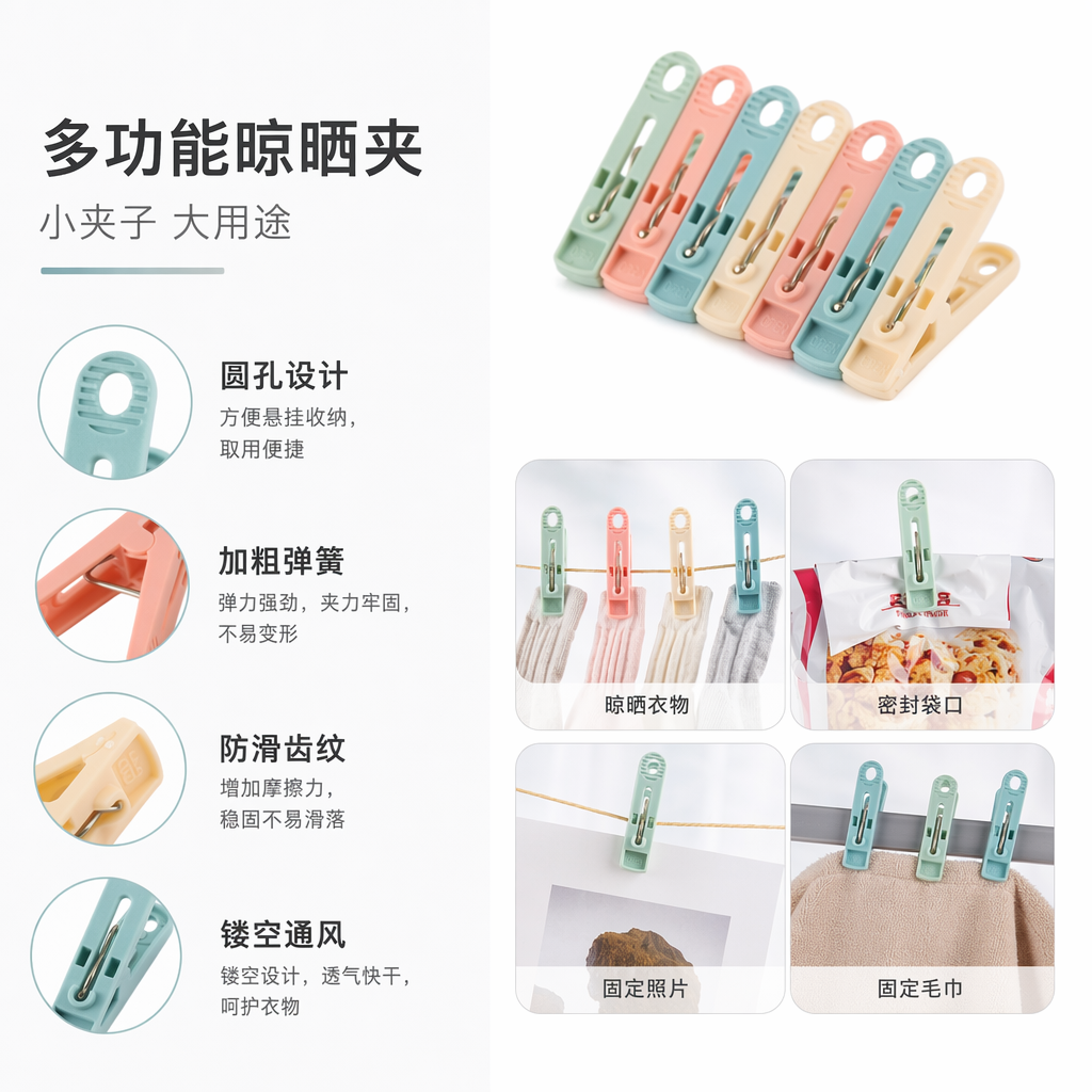 彩色塑料晾衣夹 多色可选防滑耐用家用晒衣夹图