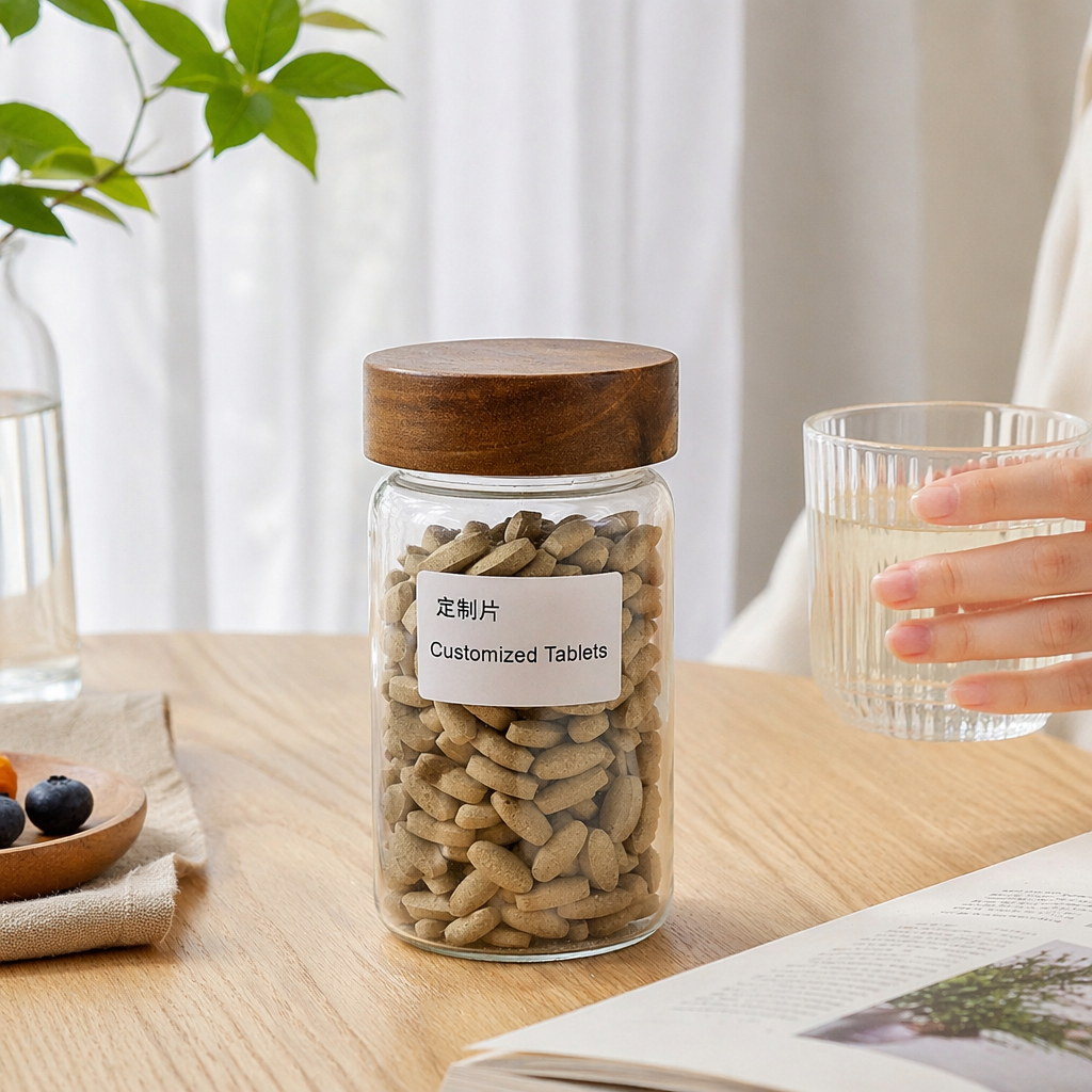 Transparent glass bottle with wooden bottle cap custom production set details Picture